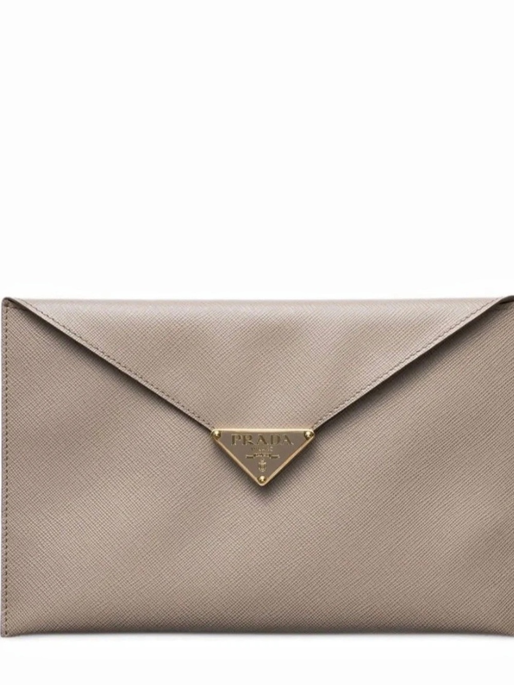 Prada Saffiano Leather Envelope Clutch in Brown Like New Condition